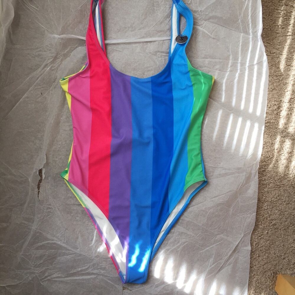 RARE NWT Forever 21 Rainbow One Piece Swimsuit.-DA7